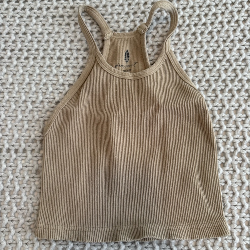 Casual Beige Ribbed Tank Top
